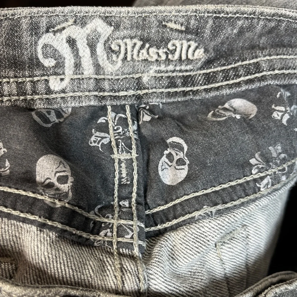 Miss Me‎ Skull Rhinestone Denim Jeans Grey Gray Halloween Rocker 27 Bling